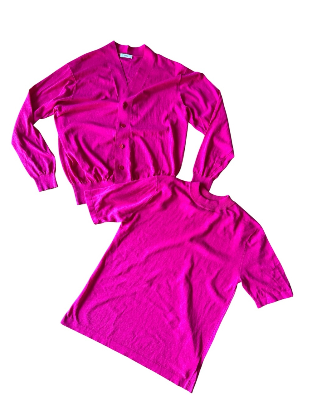 Aton Japan Cotton Twin Set Cardigan Sweater Short Sleeve Top Pink Medium 02